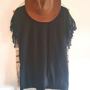 SHEIN Black Fringe Top- L